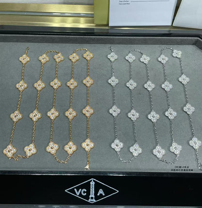[⭐Corinne]CLOVER 20 MOTIFS FULL-DIAMOND NECKLACE