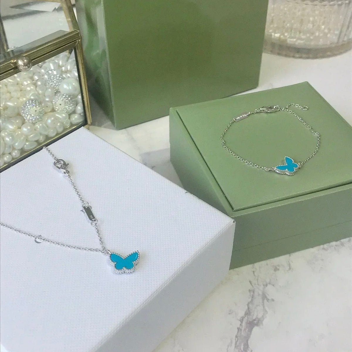 [⭐Corinne]BUTTERFLY TURQUOISE BUTTERFLY BRACELET SILVER