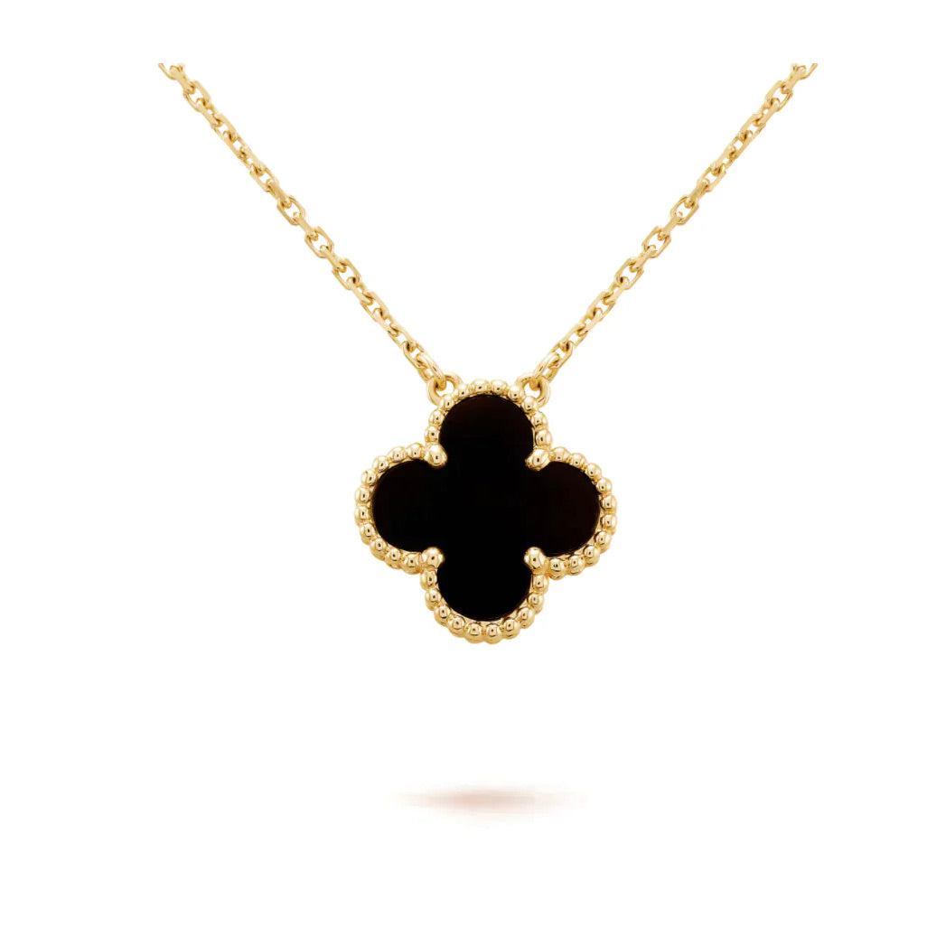 [⭐Corinne]CLOVER 15MM BLACK ONYX SINGLE FLOWER NECKLACE
