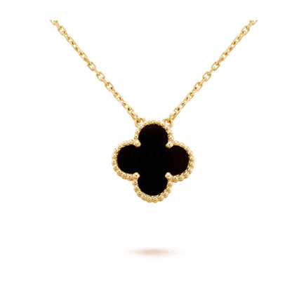 [⭐Corinne]CLOVER 15MM BLACK ONYX SINGLE FLOWER NECKLACE