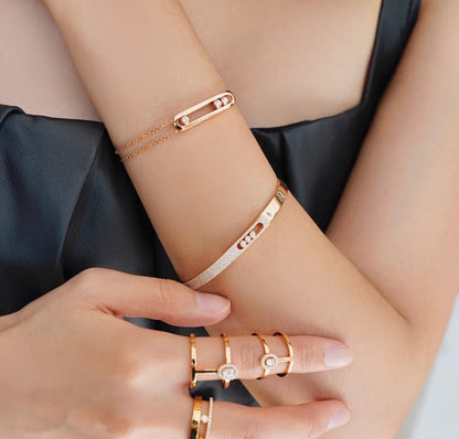 [⭐Corinne]Move Noa Rose Gold Pavé Diamond Bangle Bracelet