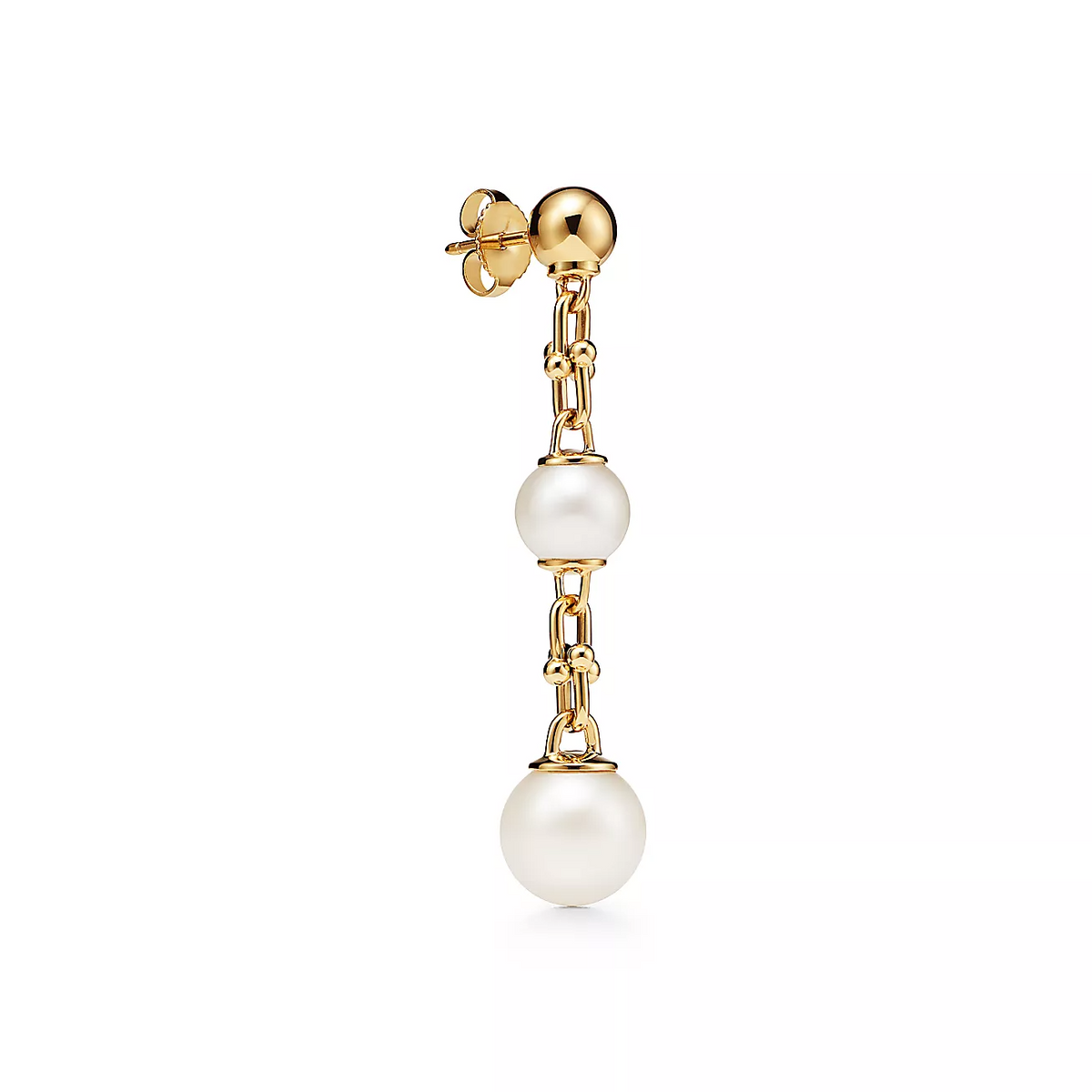 [Corinne]TRIPLE DROP LINK EARRINGS GOLD WITH FRESHWATER PEARLS