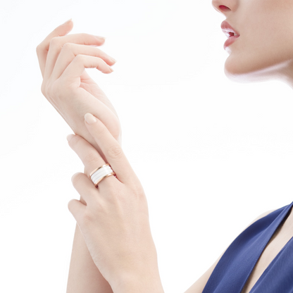 [⭐Corinne]ZERO 1 FOUR-BAND LOOPS AND WHITE CERAMIC SPIRAL PINK GOLD RING