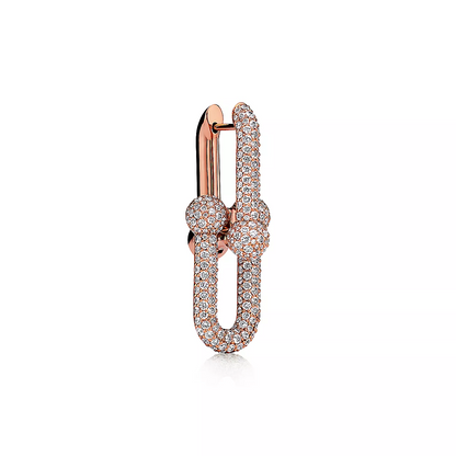 [Corinne]LARGE LINK EARRINGS PINK GOLD WITH PAVED DIAMONDS