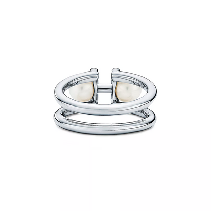 [Corinne]DOUBLE PEARL SILVER RING