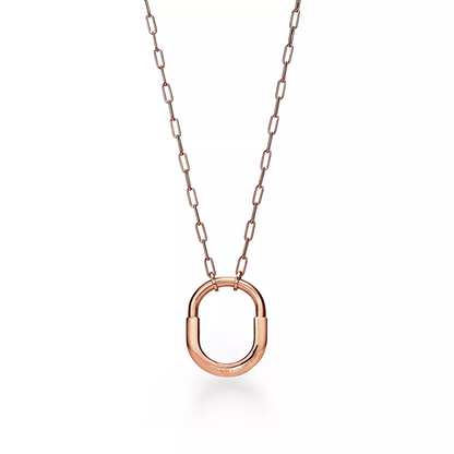 [Corinne]LOCK NECKLACE MEDIUM PENDANT PINK GOLD PAVED DIAMONDS