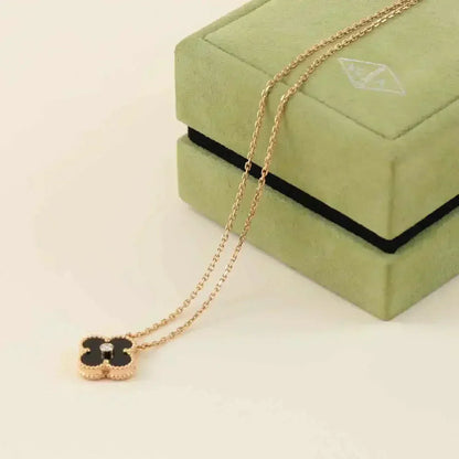 [⭐Corinne]CLOVER 15MM DIAMOND ONYX NECKLACE