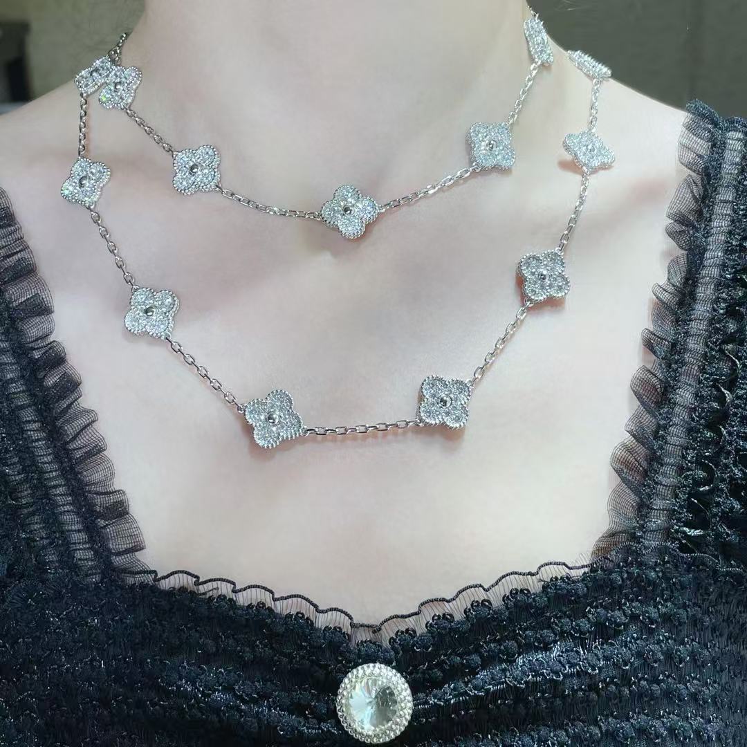 [⭐Corinne]CLOVER 20 MOTIFS FULL-DIAMOND NECKLACE