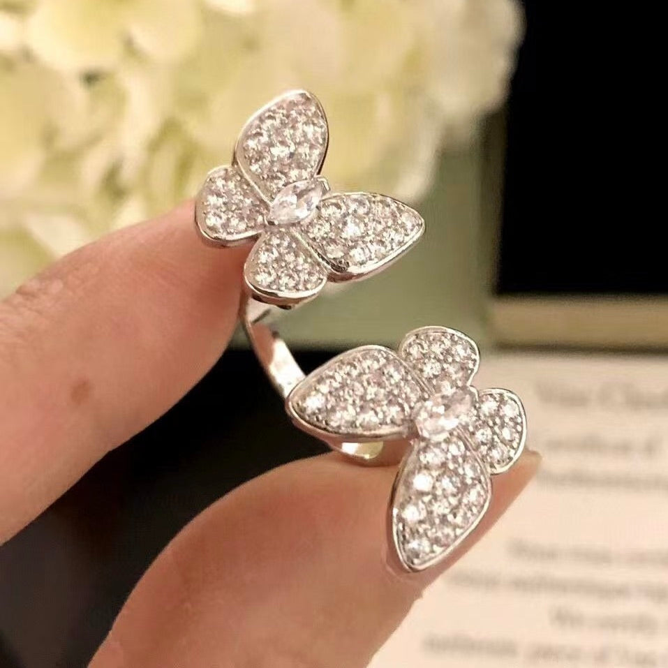 [⭐Corinne]TWIN SILVER BUTTERFLY DIAMOND RING