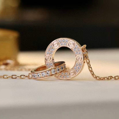 [⭐Corinne]LOVE 7.6MM NECKLACE ROSE GOLD AND SILVER  FULL DIAMOND