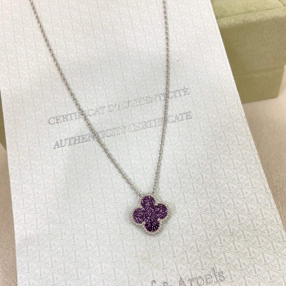 [⭐Corinne]NEW 15MM PURPLE SAND-GOLD FOUR-LEAF CLOVER NECKLACE