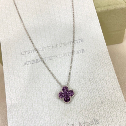 [⭐Corinne]NEW 15MM PURPLE SAND-GOLD FOUR-LEAF CLOVER NECKLACE