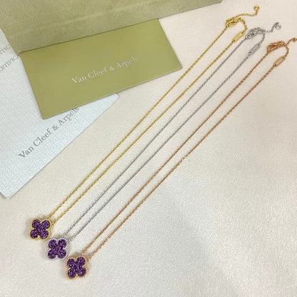 [⭐Corinne]NEW 15MM PURPLE SAND-GOLD FOUR-LEAF CLOVER NECKLACE