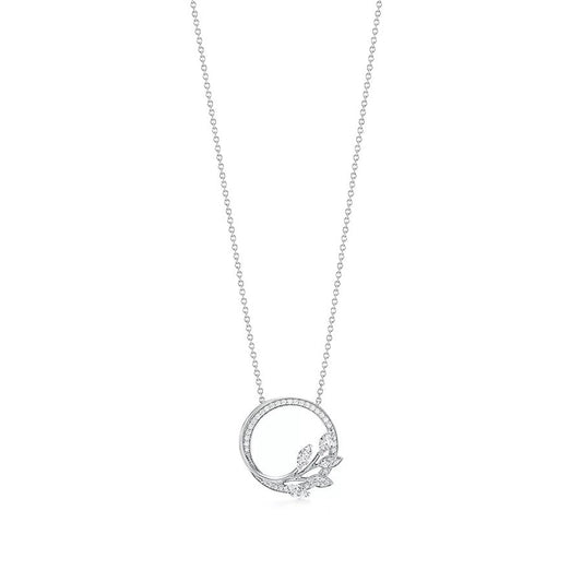[Corinne]DIAMOND VINE CIRCLE PENDANT PLATINUM NECKLACE