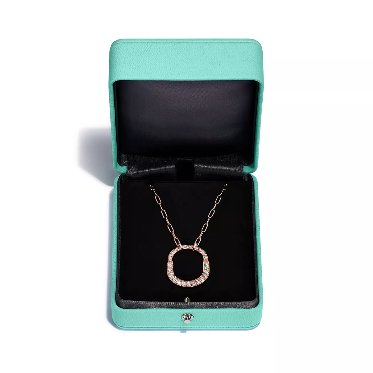 [Corinne]LOCK NECKLACE MEDIUM PENDANT PINK GOLD PAVED DIAMONDS