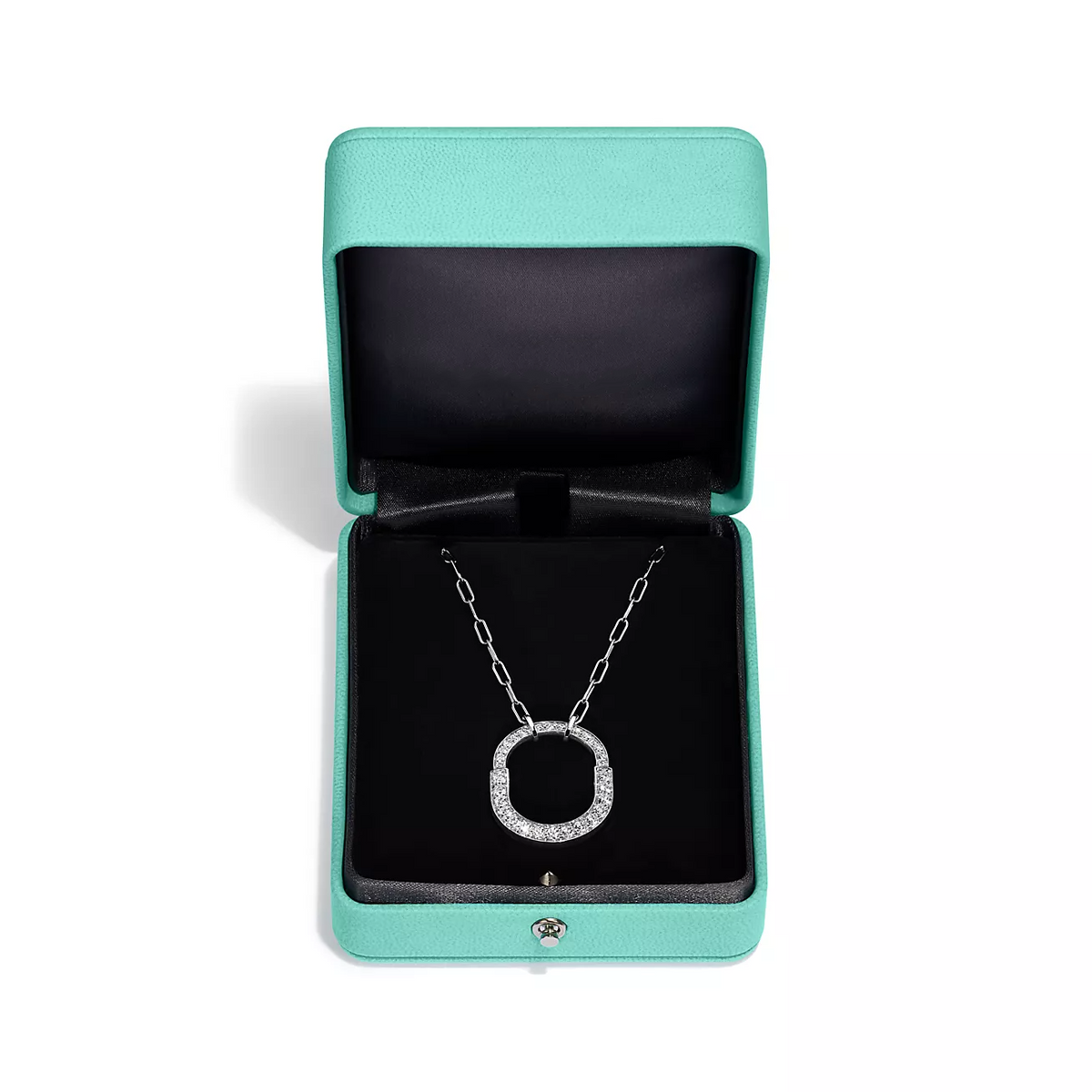 [Corinne]LOCK NECKLACE MEDIUM PENDANT SILVER PAVED DIAMONDS