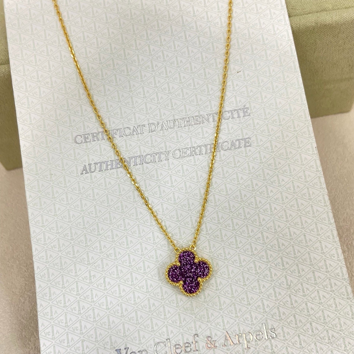 [⭐Corinne]NEW 15MM PURPLE SAND-GOLD FOUR-LEAF CLOVER NECKLACE