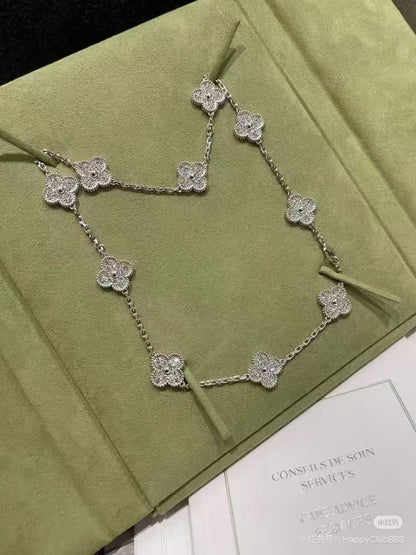 [⭐Corinne]CLOVER 10 MOTIFS  FULL DIAMOND NECKLACE
