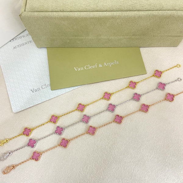 [⭐Corinne]2026 NEW CLOVER 6 MOTIF BUBBLE PINK ENAMEL BRACELET