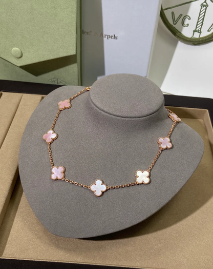 [⭐Corinne Jewellery] Pink Necklace with Ten Clover Designs