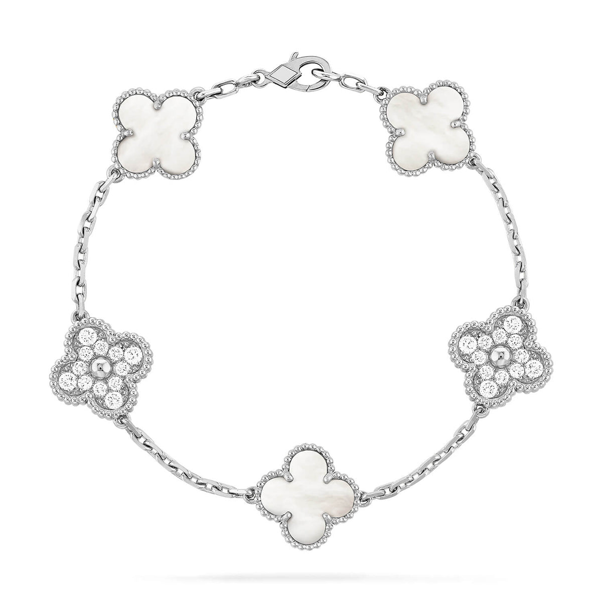 [⭐Corinne]CLOVER WHITE PEARL MOP 5 MOTIF BRACELET COLLECTION