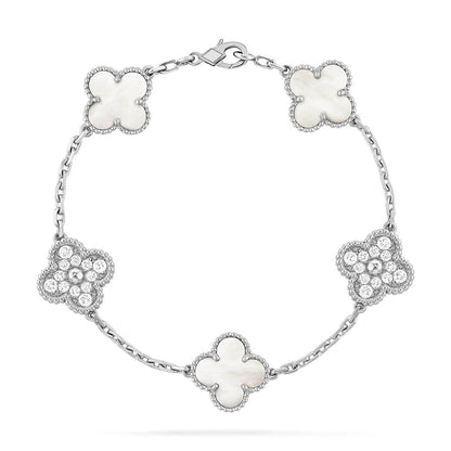 [⭐Corinne]CLOVER WHITE PEARL MOP 5 MOTIF BRACELET COLLECTION