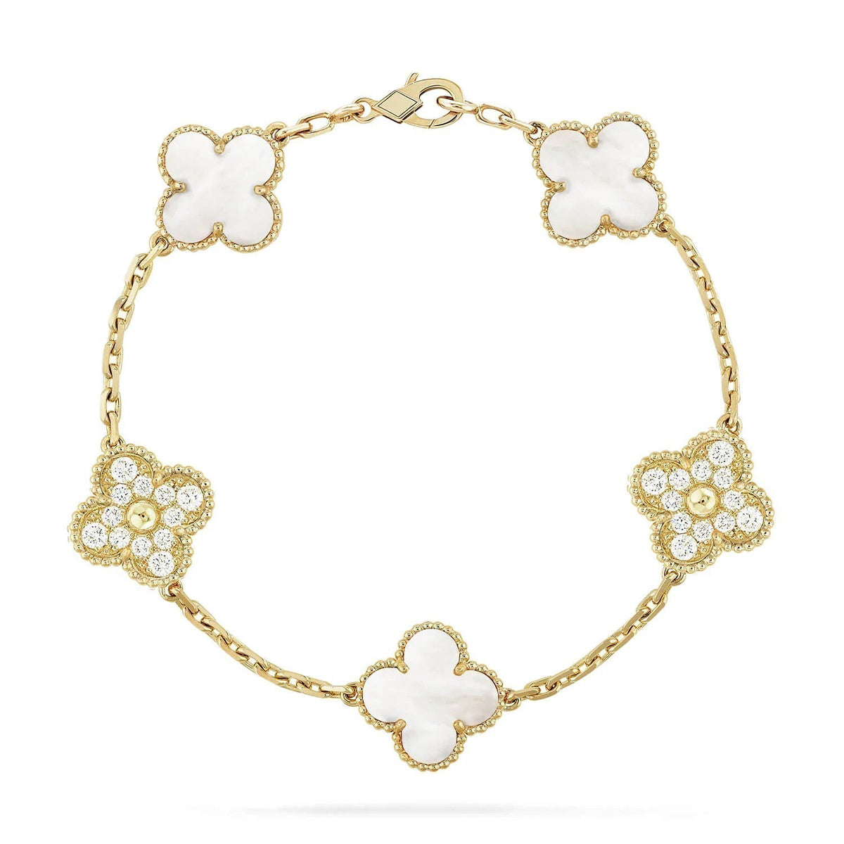 [⭐Corinne]CLOVER WHITE PEARL MOP 5 MOTIF BRACELET COLLECTION