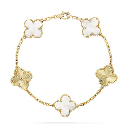 [⭐Corinne]CLOVER WHITE PEARL MOP 5 MOTIF BRACELET COLLECTION