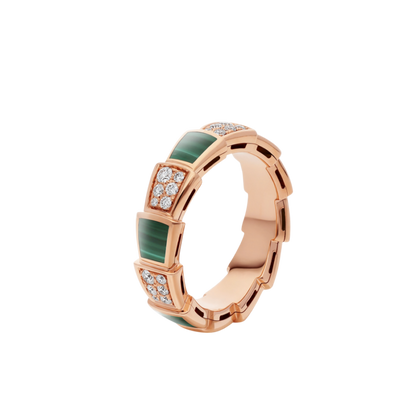 [⭐Corinne]SERPENTI RING PINK GOLD MALACHITE DIAMOND PAVED 4MM