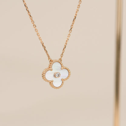 [⭐Corinne]CLOVER 15MM DIAMOND WHITE FRITILLARIA NECKLACE