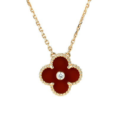 [⭐Corinne]CLOVER 15MM DIAMOND CARNELIAN NECKLACE