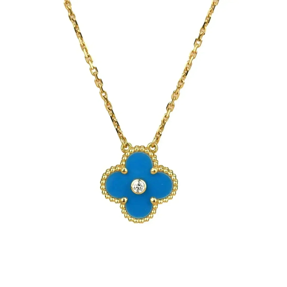 [⭐Corinne]CLOVER 15MM DIAMOND AND BLUE AGATE NECKLACE