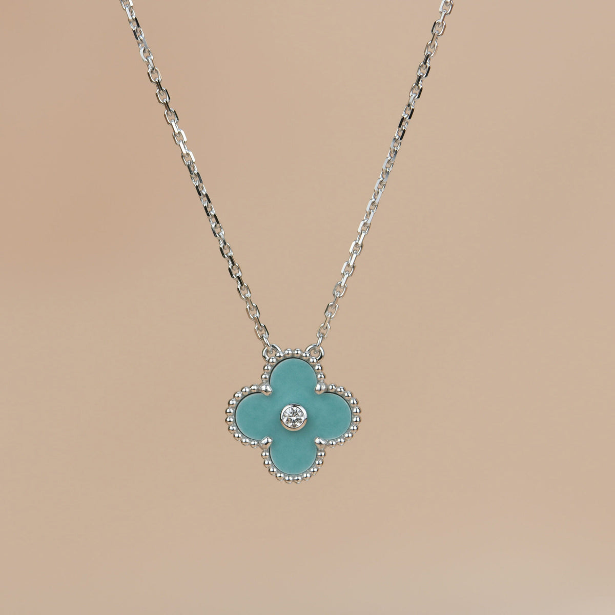 [⭐Corinne]CLOVER 15MM DIAMOND SVRES PORCELAIN  NECKLACE SILVER