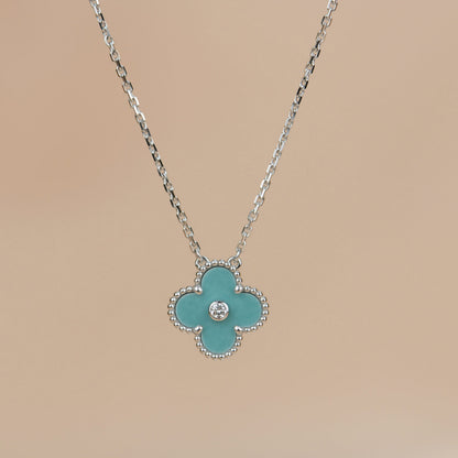 [⭐Corinne]CLOVER 15MM DIAMOND SVRES PORCELAIN  NECKLACE SILVER