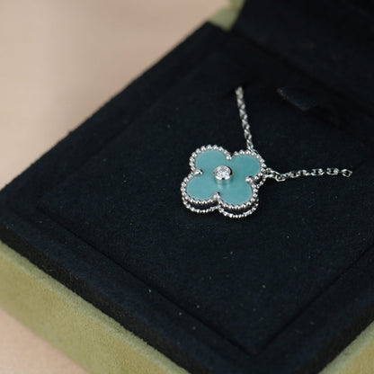 [⭐Corinne]CLOVER 15MM DIAMOND SVRES PORCELAIN  NECKLACE SILVER