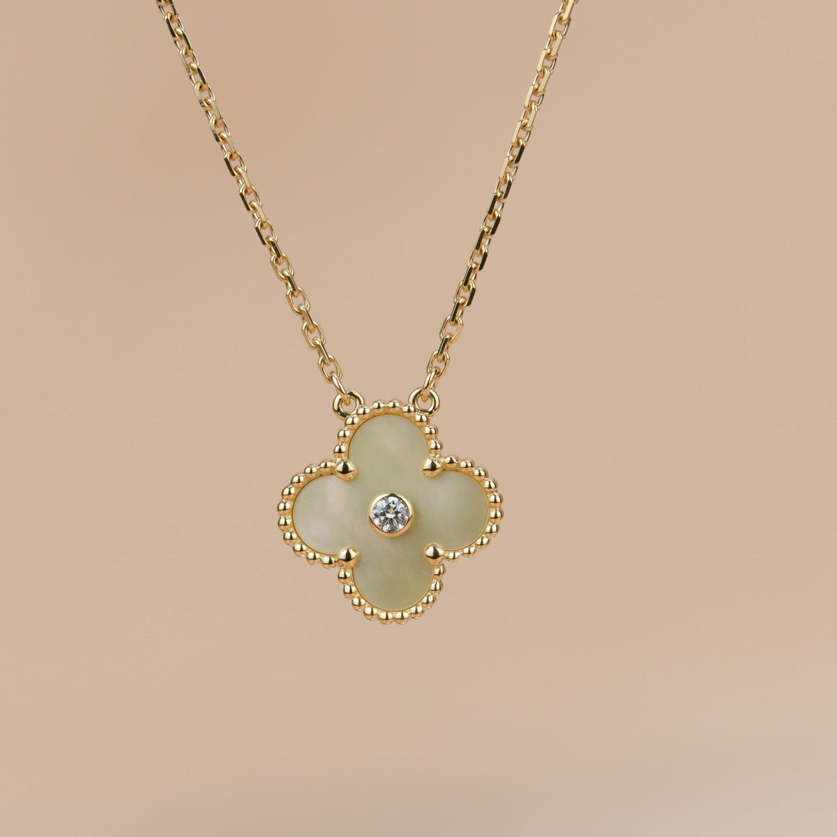 [⭐Corinne]CLOVER 15MM DIAMOND GOLD MOTHER OF PEARL NECKLACE