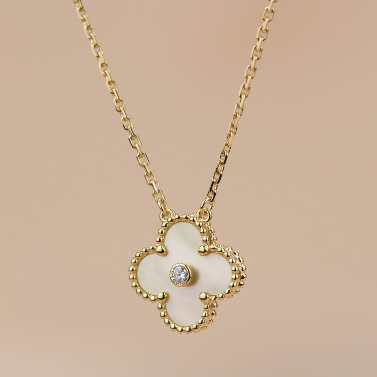 [⭐Corinne]CLOVER 15MM DIAMOND GOLD MOTHER OF PEARL NECKLACE