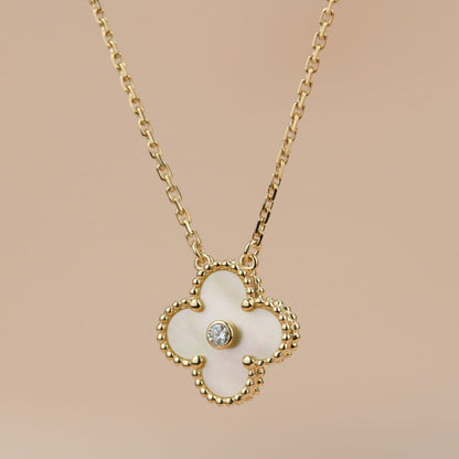 [⭐Corinne]CLOVER 15MM DIAMOND GOLD MOTHER OF PEARL NECKLACE