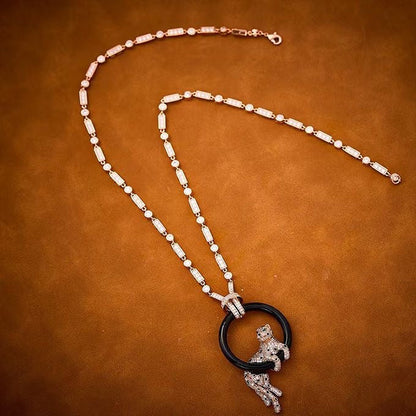 [⭐Corinne jewelrys]NEW BLACK CIRCLE PANTHER FULL DIAMOND NECKLACE