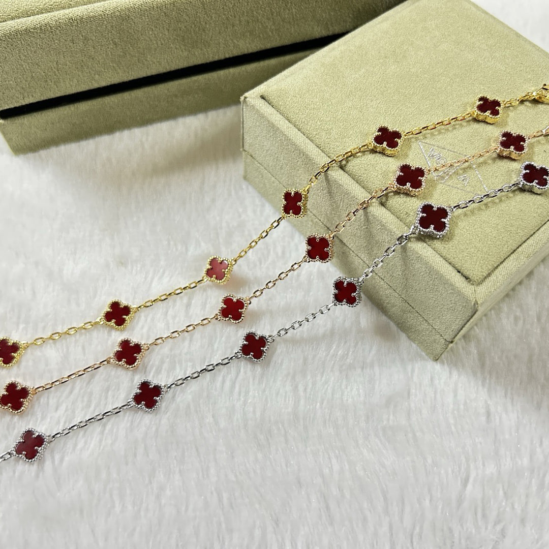[⭐Corinne]CLOVER 6 MOTIF RED AGATE BRACELET