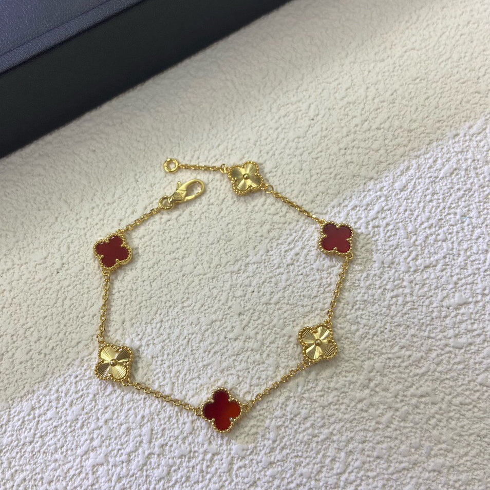 [⭐Corinne]CLOVER 6 MOTIF RED AGATE LASER BRACELET