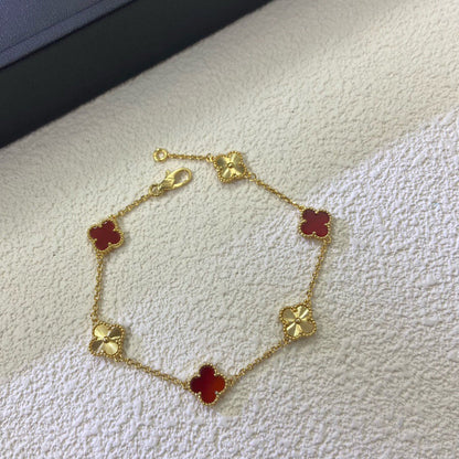 [⭐Corinne]CLOVER 6 MOTIF RED AGATE LASER BRACELET
