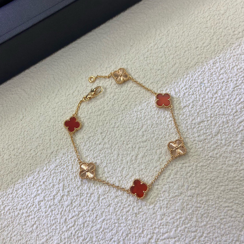 [⭐Corinne]CLOVER 6 MOTIF RED AGATE LASER BRACELET