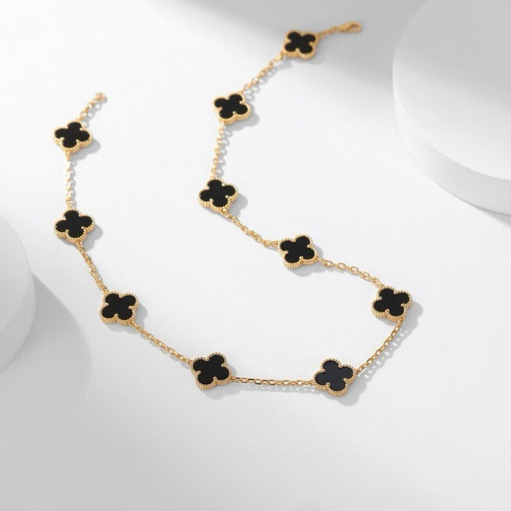 [⭐Corinne]CLOVER 10 MOTIFS ONYX NECKLACE