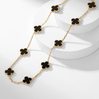 [⭐Corinne]CLOVER 10 MOTIFS ONYX NECKLACE