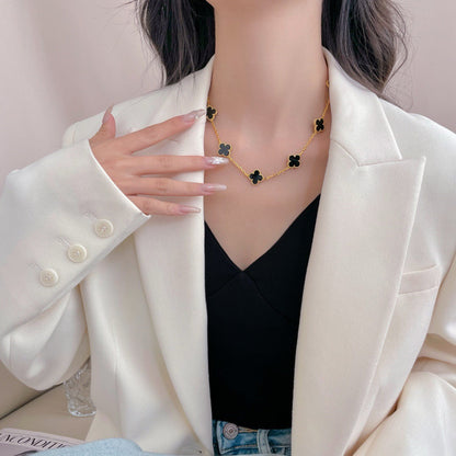 [⭐Corinne]CLOVER 10 MOTIFS ONYX NECKLACE