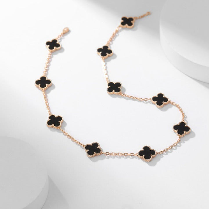 [⭐Corinne]CLOVER 10 MOTIFS ONYX NECKLACE