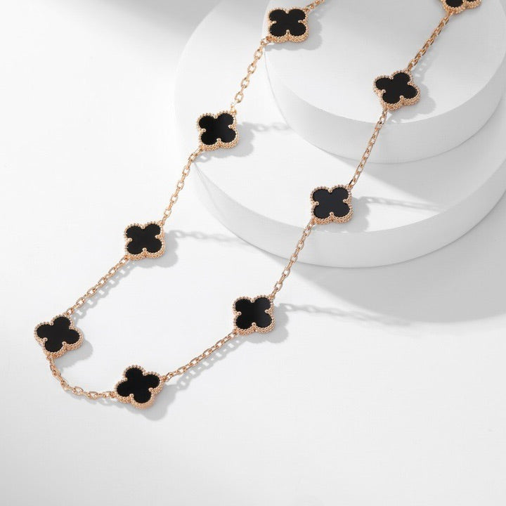 [⭐Corinne]CLOVER 10 MOTIFS ONYX NECKLACE