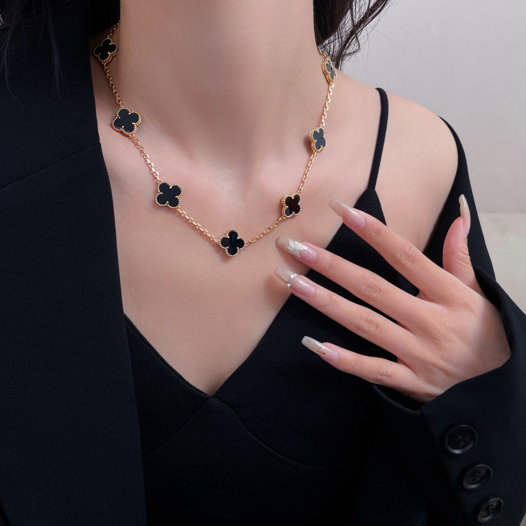 [⭐Corinne]CLOVER 10 MOTIFS ONYX NECKLACE