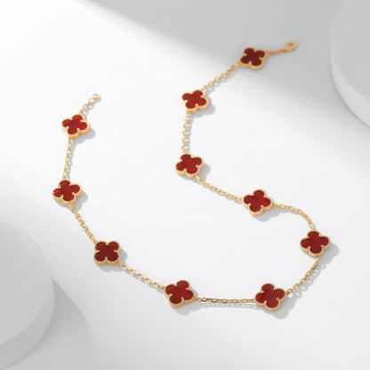 [⭐Corinne]CLOVER 10 MOTIFS CARNELIAN NECKLACE